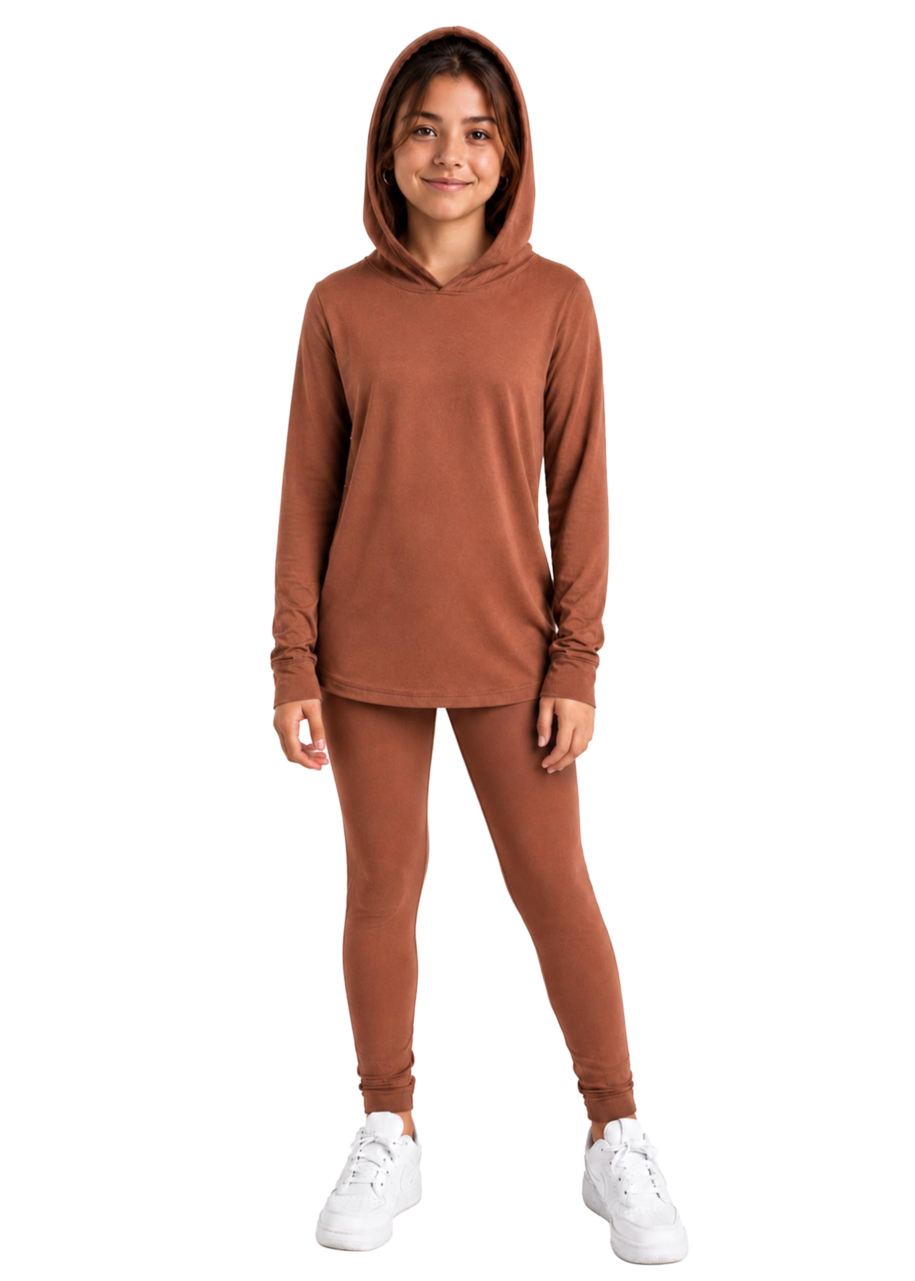 STRETCH IS COMFORT Girls 2 Piece Hoodie Short Sleeve Long Sleeve Crew Neck Top and Leggings Set Kids Thermals Underwear Set
