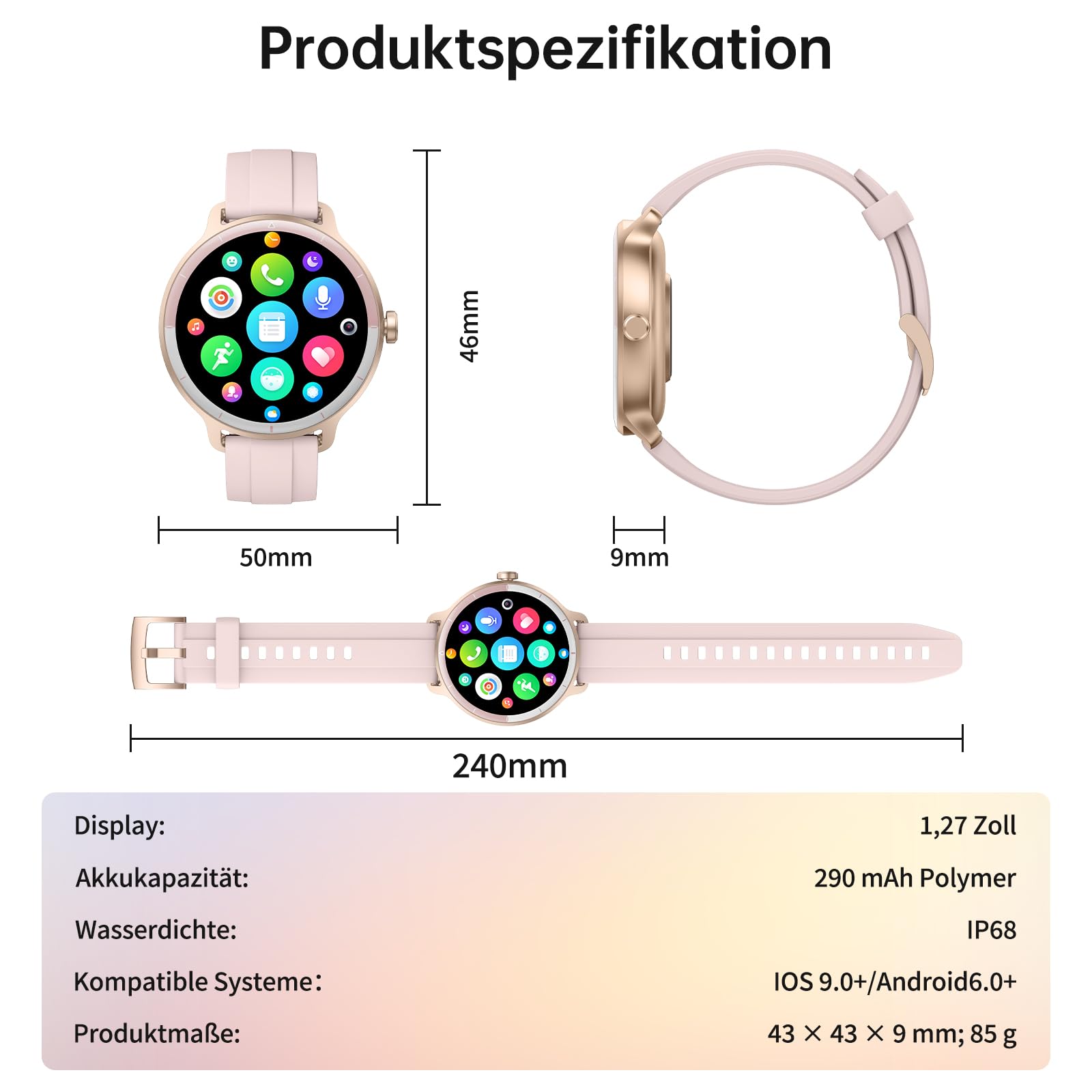 Smartwatch Damen Herren – 1.27" Smart Watch mit Bluetooth Anrufe, WhatsApp/App-Benachrichtigungen, Herzfrequenz, Schlafmonitor, 120+ Sportmodi, IP68 Wasserdicht – Fitnessuhr Kompatibel mit iOS Android