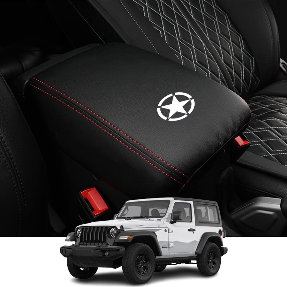 Kakash Custom Interior Accessories for Jeep Gladiator JT/Wrangler 4xe/Wrangler JL/JLU 2018-2023 Leather Center Console Cover Armrest Pad,Waterproof