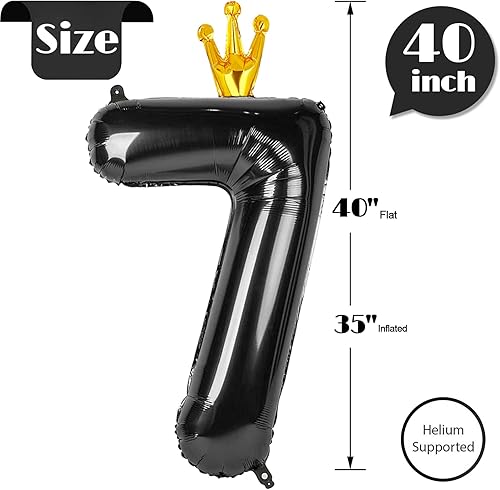 Miniatura 4 de Globo del número 7 de 40 pulgadas, decoraciones negras de siete cumpleaños, número 7, decoraciones de fiesta de Wednesday Addams, globos de 7 a 70