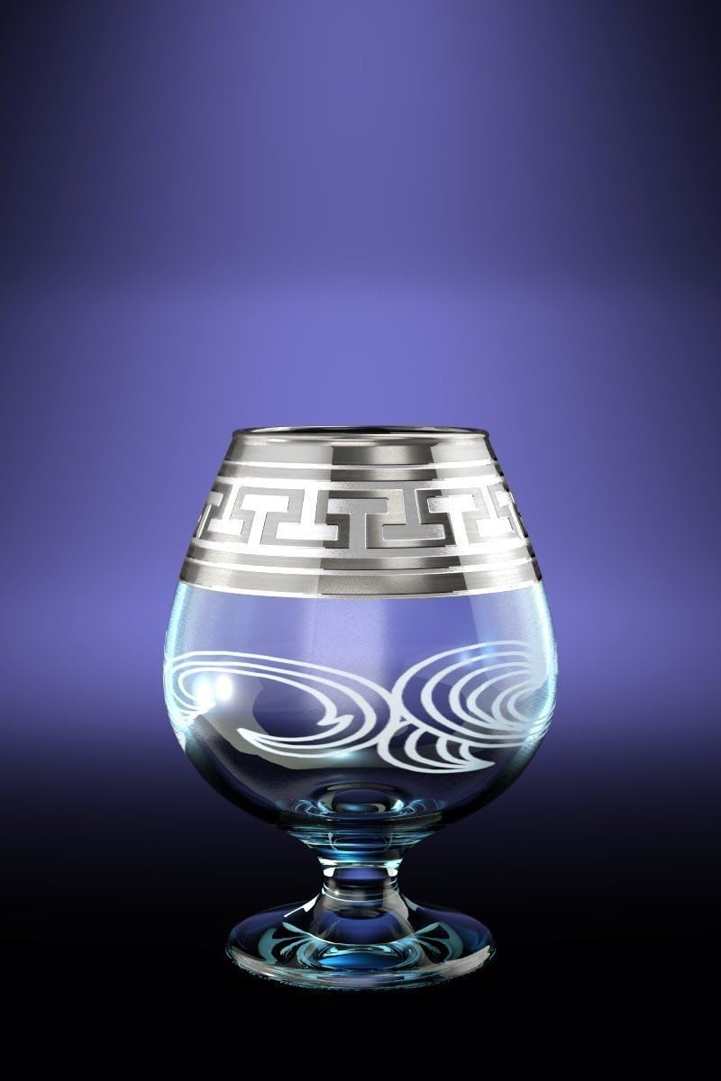 Crystal Goose GX-01-188, 13.5-Ounce Cognac Glasses with Platinum Sputtering, Brandy Whisky Snifters with Platinum Greek Key Design Rim, Gift Box Set of 6