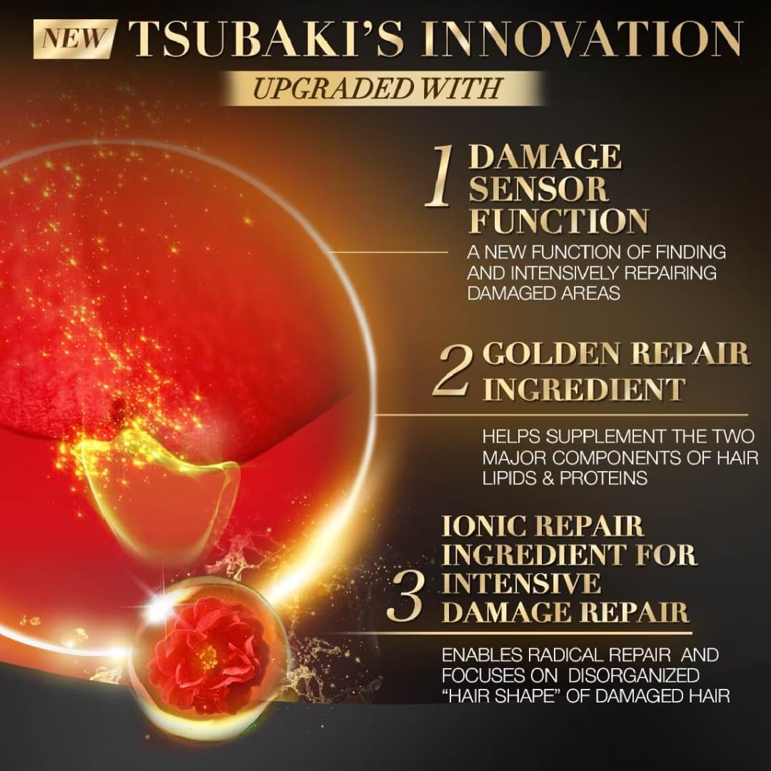 Tsubaki Premium EX Lot de 2 shampoings et après-shampoing réparateurs 400 ml – Huile de camélia japonaise pour cheveux secs et abîmés