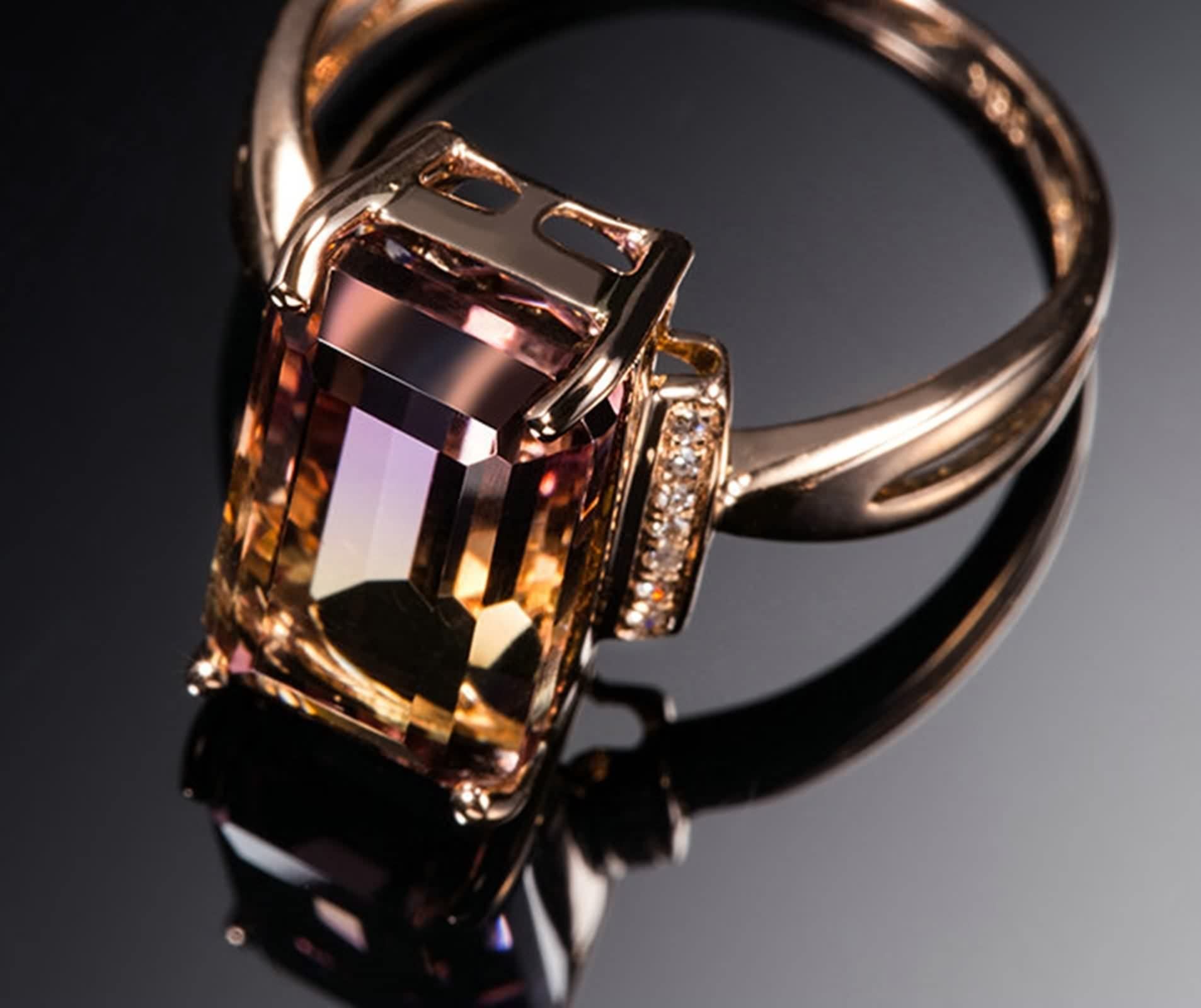 Sortijas de Oro Mujer 18K, Anillos de Mujer de Compromiso Ametrino Rectángulo Oro Rosa 18 Kilates con Certificado