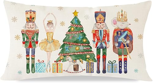 Miniatura 1 de PANDICORN Funda de almohada de Navidad de 12 x 20 pulgadas, decoración de cascanueces de Navidad, decoración de fiesta de árbol de Navidad,