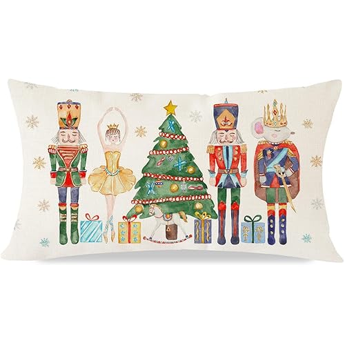 PANDICORN Nutcracker Christmas Pillow Covers 12x20 Christmas Tree Decorations Christmas Lumbar Pillows Decorative Throw Pillows Cases Winter Holiday Decor for Sofa Couch