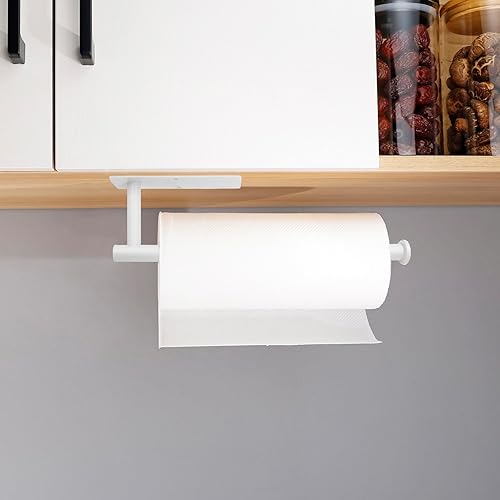 Miniatura 2 de Soporte para toallas de papel blanco  Soporte autoadhesivo para toallas de papel debajo del gabinete, soporte de toalla de acero inoxidable SUS304