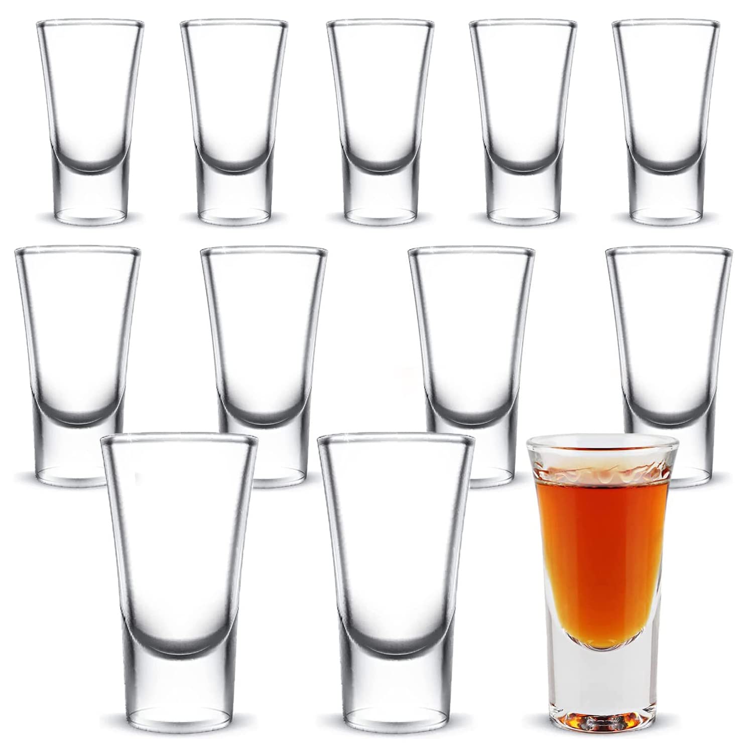 Heavy Base Shot Glasses: 12-Pack 25ml Small Clear Thick Base Glasses Drinking Tequila Vodka Whisky Gin - Reusable for Bar Pub Party Game