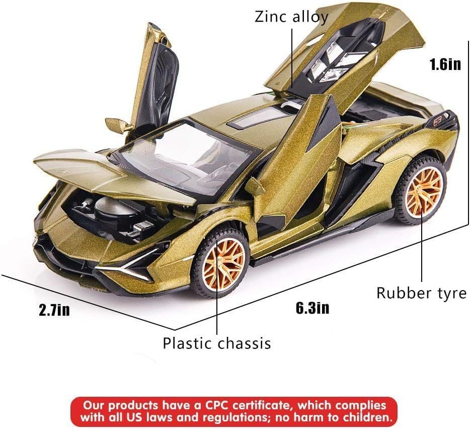 Image of Advisian store 1:32 Lamborghini Sian Miletry Die-cast Metal Toy Model Car Pull Back car with Openable Doors with Sound and Light for Gifts for Kids (1:32 Lamborghini Sian - Green)