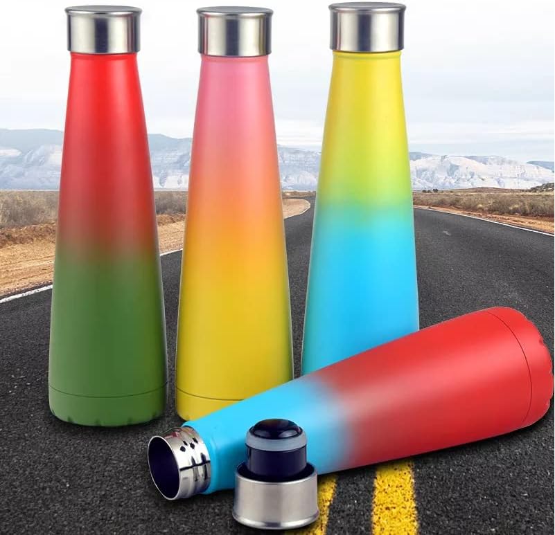 Flowers Stainless Steel Vacuum Insulated Water Bottle Flask Thermal Sports Chilly 500ML Double Wall Coke Direct Drinking Cup (Gradient)
