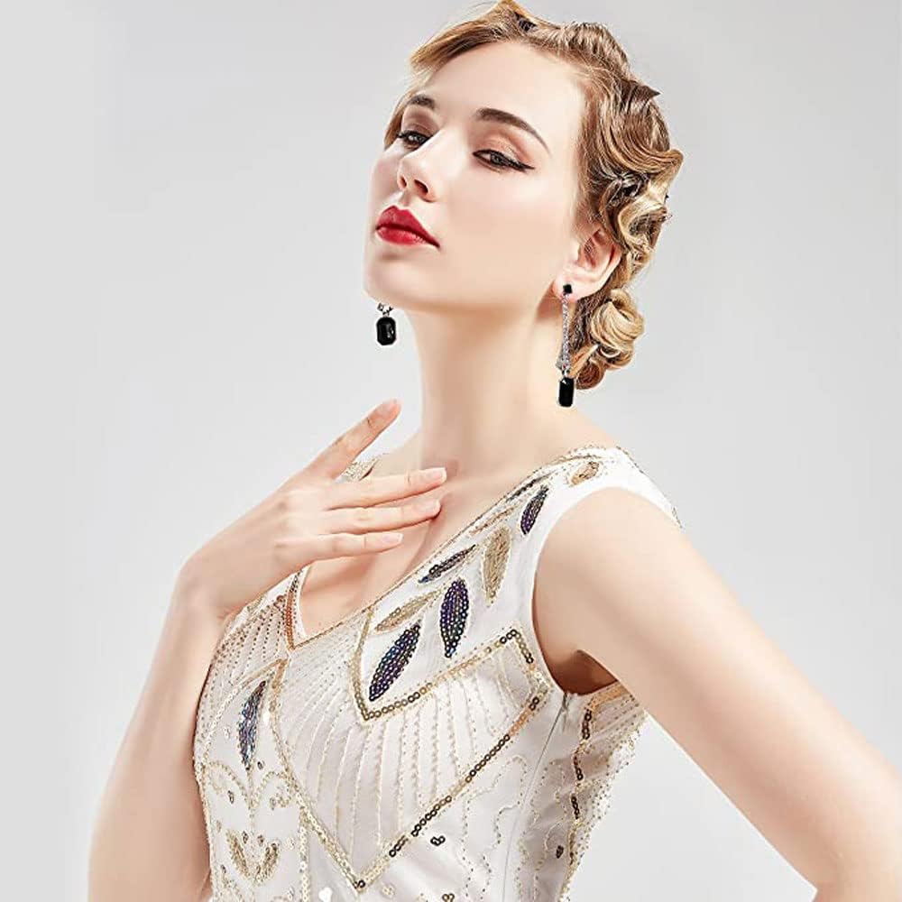 Art Deco Antique Vintage Flapper Style Jet Black Onyx Rhinestone Extra Long Dangle Earrings - Image 3