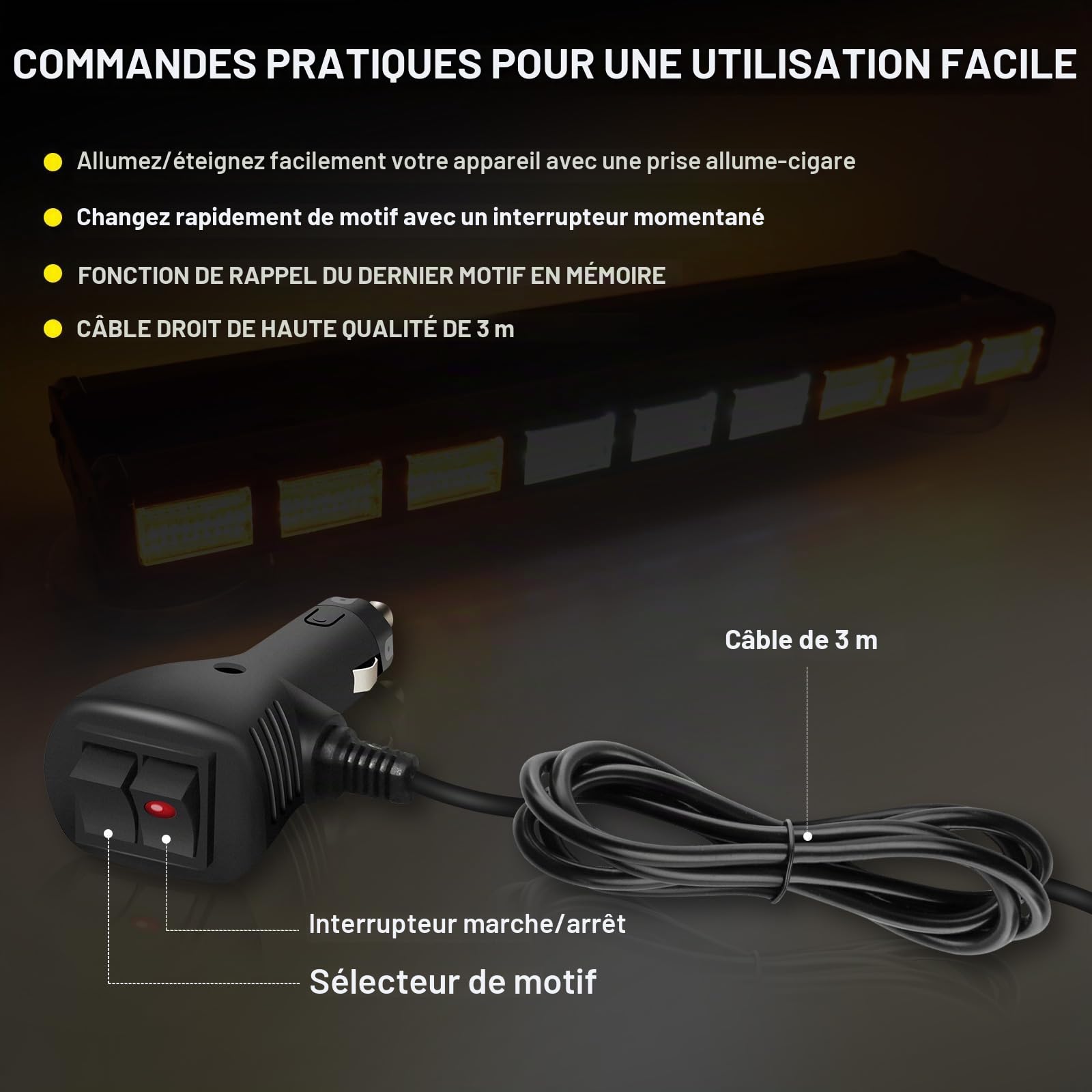 AnTom 2PCS LED Barre stroboscopique bilatéral 81W 9COB Rampe Gyrophare LED 9 * 27 LEDS Clignotant d'urgence 27 modes pour Voiture Véhicule Camion Remorque Caravane (ambre/blanc)