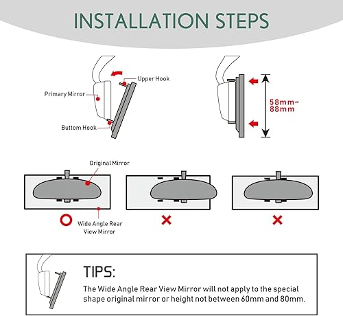 Miniatura 6 de Espejo universal con clip gran angular, plano HD, antirreflejo, tinte transparente, accesorios para automóvil, SUV, camiones, vehículos (11 x 3