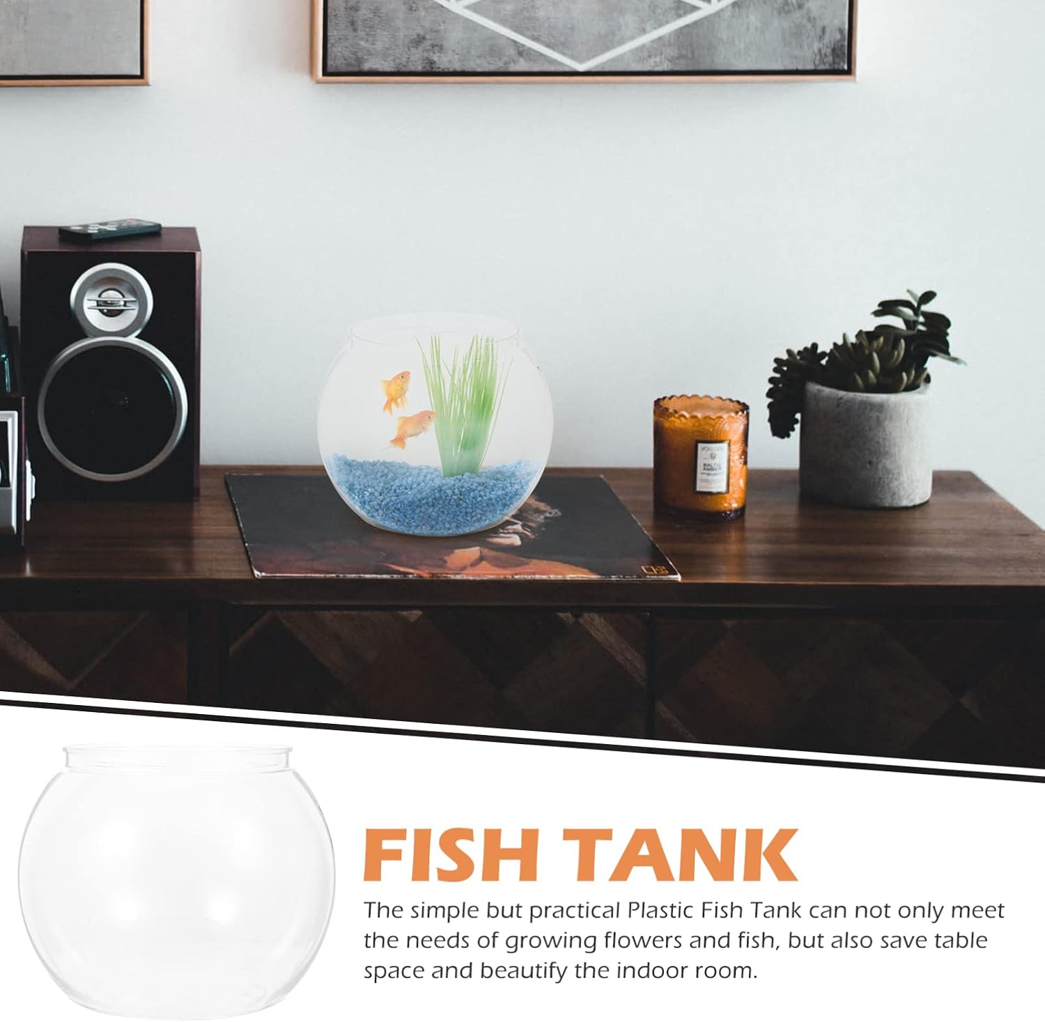 Ipetboom Glass Vase Desk Fish Tank, 1 Pc Round Fish Bowl Clear Small Fish Tank Desktop Fish Bowl Transparent Small Aquarium