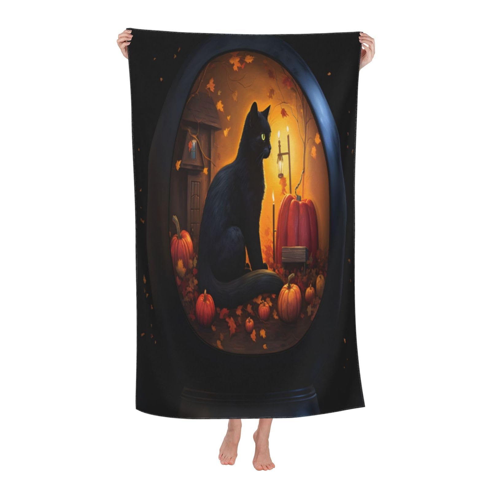 LSRCPD Beach Towels Halloween Pumpkins Bat Cat Gym Travel Sports Swimming For Adults Women 80X130Cm