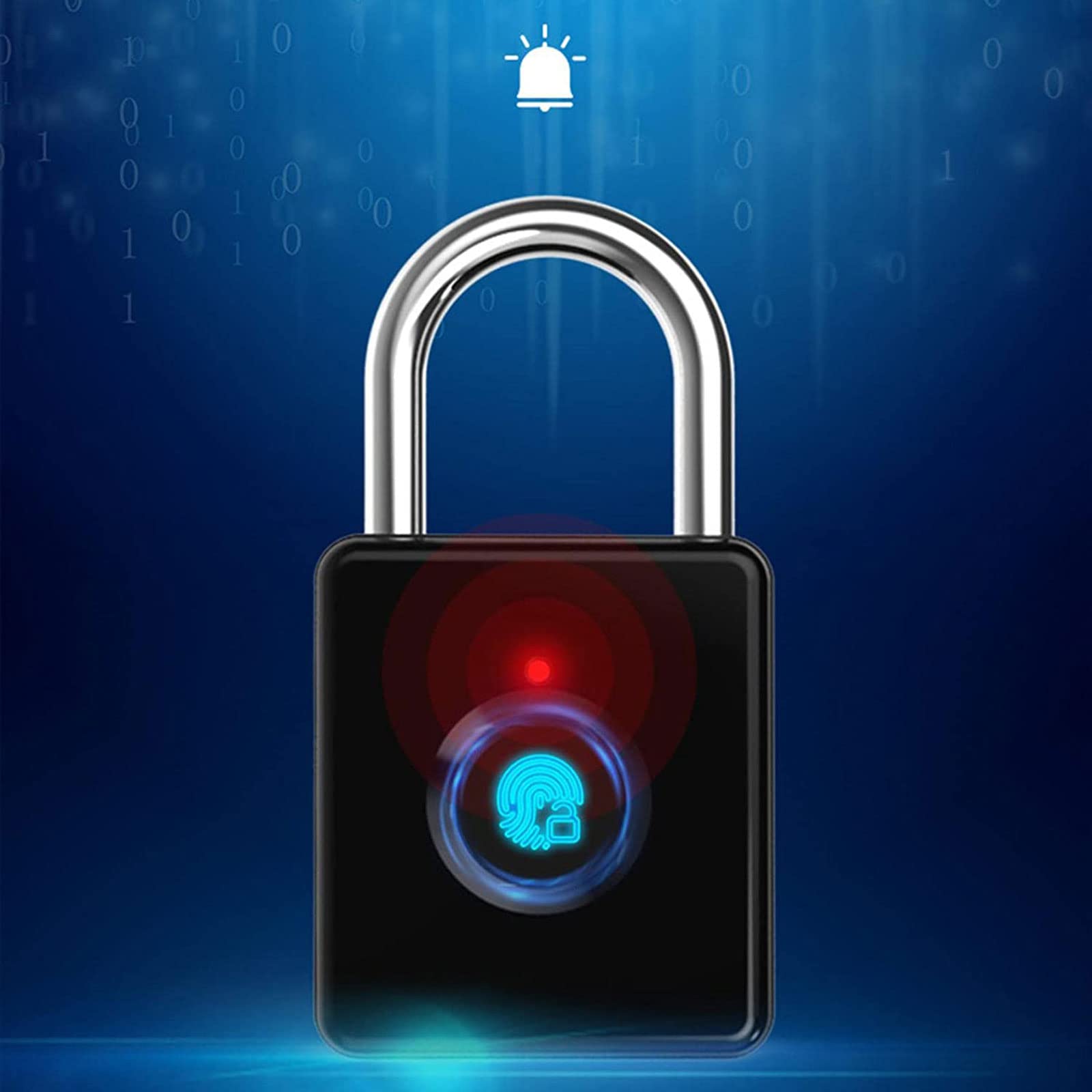 Code Padlock, Cerradura inteligente sin llave, candado de huella dactilar recargable por USB, candado de metal biométrico sin llave, candado inteligente con huella dactilar, candados (A)(Black)