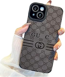 ダブルGロゴ スマホケース スエード おしゃれ グッチ iPhone用ケース 合成皮革 薄型 軽量 耐衝撃 擦り傷防止 保護カバー 滑り止め 指紋防止 携帯ケース ワイヤレス充電対応 for iPhone 11/12/13/14/15/15 Pro Max (ダークグレー,for iPhone 15)