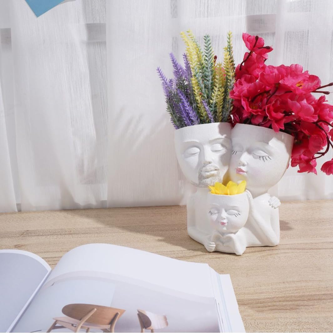 Head Planter Face Pots for Plants, Family Face Planters Novelty Face Vase, Unique Flower Pots Decorative Plant Planters for Indoor Outdoor Home Garden Succulents Cactus,A
