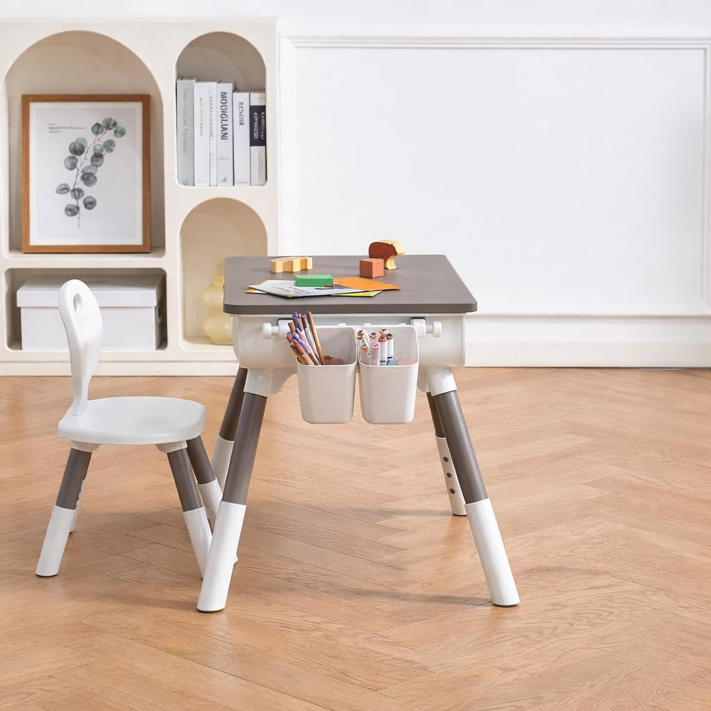 TINSY Study Table & Chair Set for Kids | Ergonomic Proportions | Strong Frame | Smooth Surface | Chair Back Support | Compact Learning Setup | Home Study Furniture | Grey-image-48