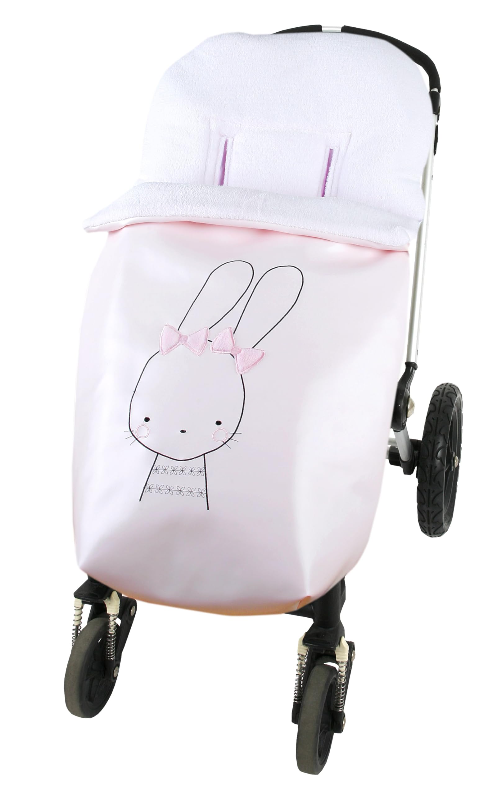 Saco Silla Universal CITYBEBE de Polipiel con bordado de Conejita, Interior en Tejido Polar, con cremalleras laterales.