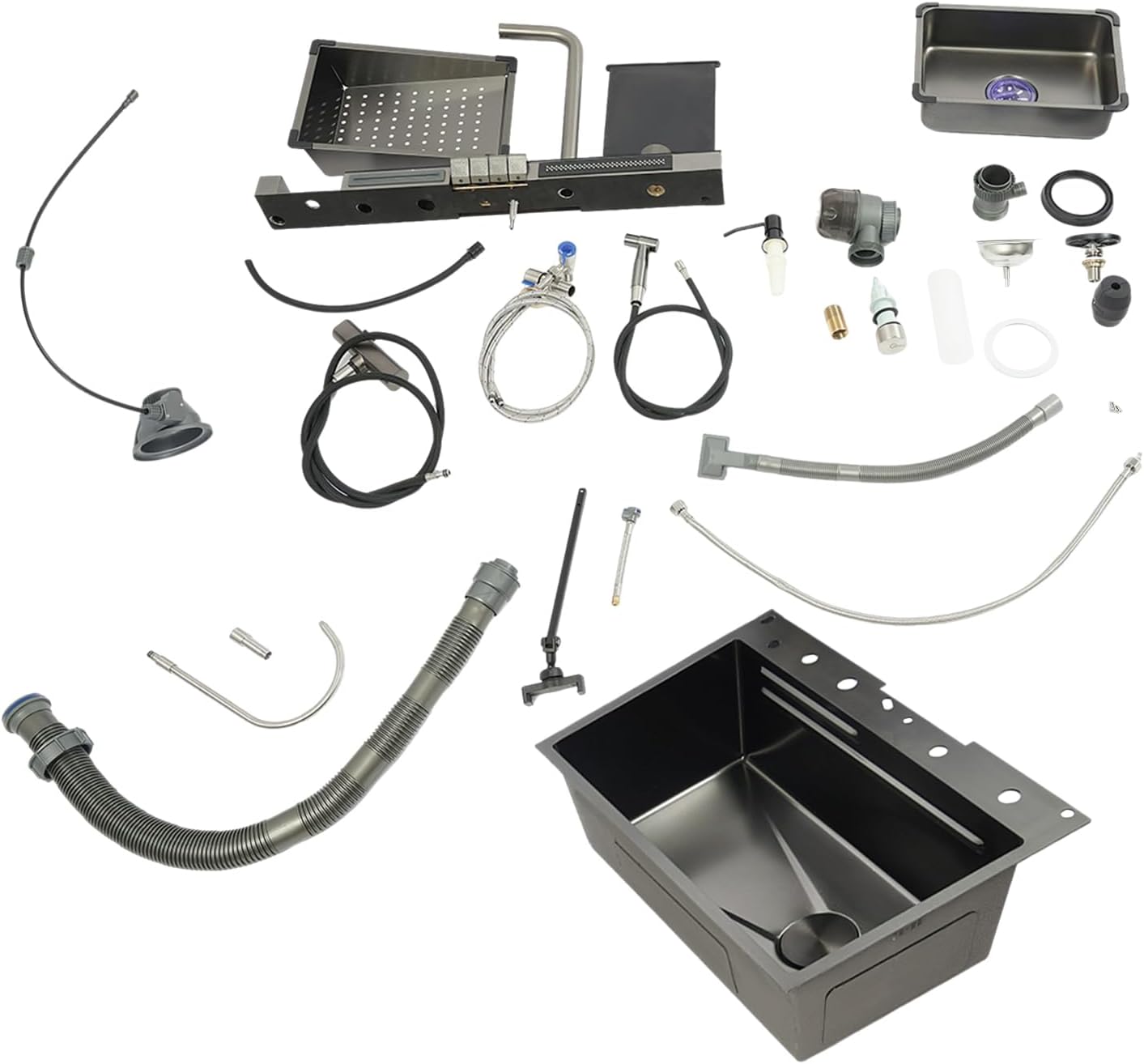 32-inch Workstation Sink Drop in, Stainless Steel Freestanding Kitchen Utility sink Waterfall Multifunctional Sinks Large Single Bowl Washing Hand Basin Station for Iaundry Rooms (27.5*13.7*8.6in)