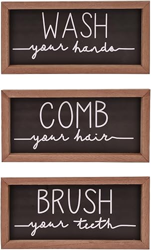 3 piezas de decoración de pared de baño, letreros de madera para lavar los dientes, cepillar el cabello, estilo rústico, vintage, granja, inodoro,