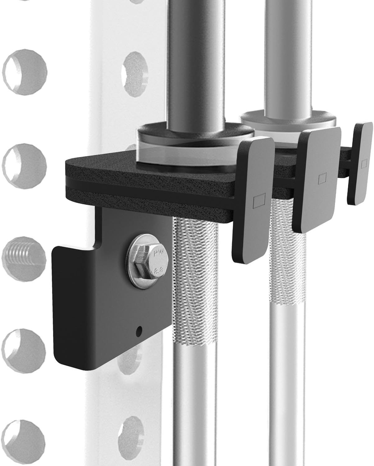 Rack-Mounted Olympic Barbell Holder for 2x2 & 2x3 Power Racks, No Drilling Required – Heavy-Duty Steel Storage with Protective Padding, Space-Saving Gym Equipment