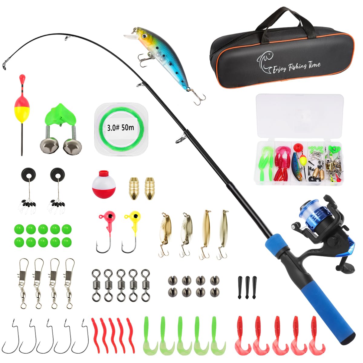 Canne à pêche pour Enfants, 1.5M Combo télescopique Canne et Moulinet pour débutants avec Moulinet Spincast,Cadeaux d’équipement de pêche pour garçons, Filles, Tout-Petits