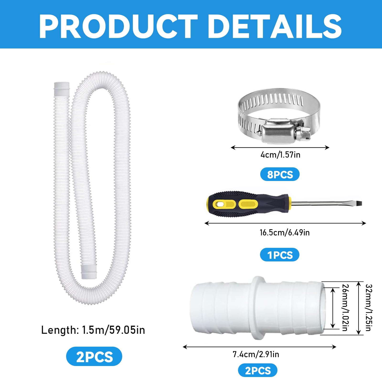 Manguera Piscina 32mm, Tubo Piscina 32mm, 2 PCS Manguera Limpiafondos Piscinas 150 CM, Tubos Depuradora Piscinaes, Espesamiento A Prueba de Fugas, para Bomba de Filtro y Piscinas