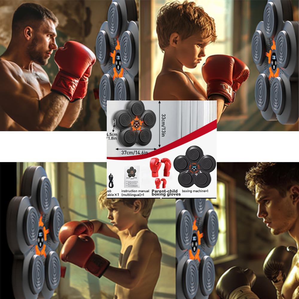 Music Boxing Machine, Musik Boxmaschine Bluetooth mit 2 Sätzen Boxhandschuhen für Erwachsene und Kinder, Boxausrüstung mit 5 Modi, 9 Stufen Geschwindigkeit,Boxmaschine geeignet für Heimtraining und St