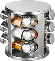 Porta Temperos Condimento Giratorio Inox com 12 Potes de Vidro - Kit Pratico e Elegante para Organizar e Valorizar sua Cozinha