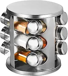 Porta Temperos Condimento Giratorio Inox com 12 Potes de Vidro - Kit Pratico e Elegante para Organizar e Valorizar sua Cozinha