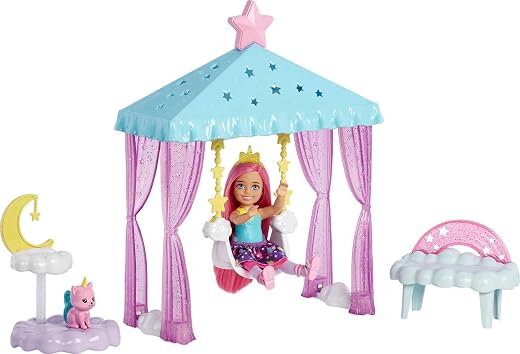 Barbie Dreamtopia Chelsea Small Doll and Accessories, Playset with Gazebo Swing, Kitten and More​