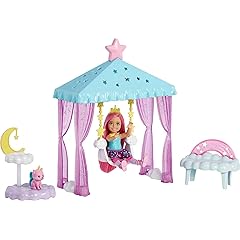 Barbie Dreamtopia Chelsea Doll & Playset, Cloud-Themed Gazebo Swing, Kitten & Accessories Including Unicorn Headband & Tail for Small Doll with Pink Hair