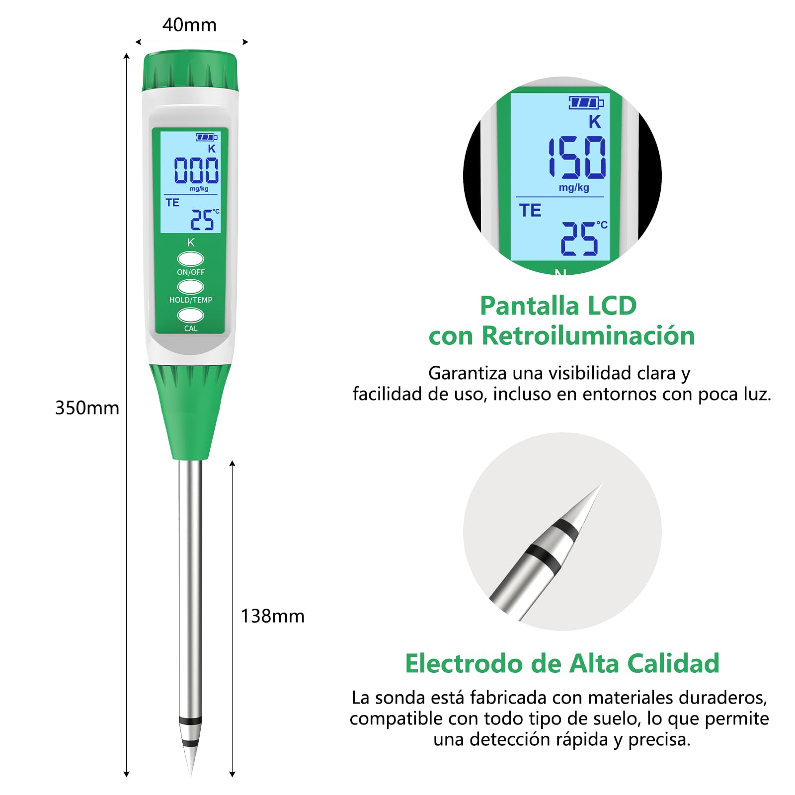 Digitales Potassium Bodentester für Gärtner, Potassium Messgerät Erde für Outdoor/Indoor, Pflanzenerde, Garten, Bauernhof, Rasen, Gemüsegarten, Hydroponik