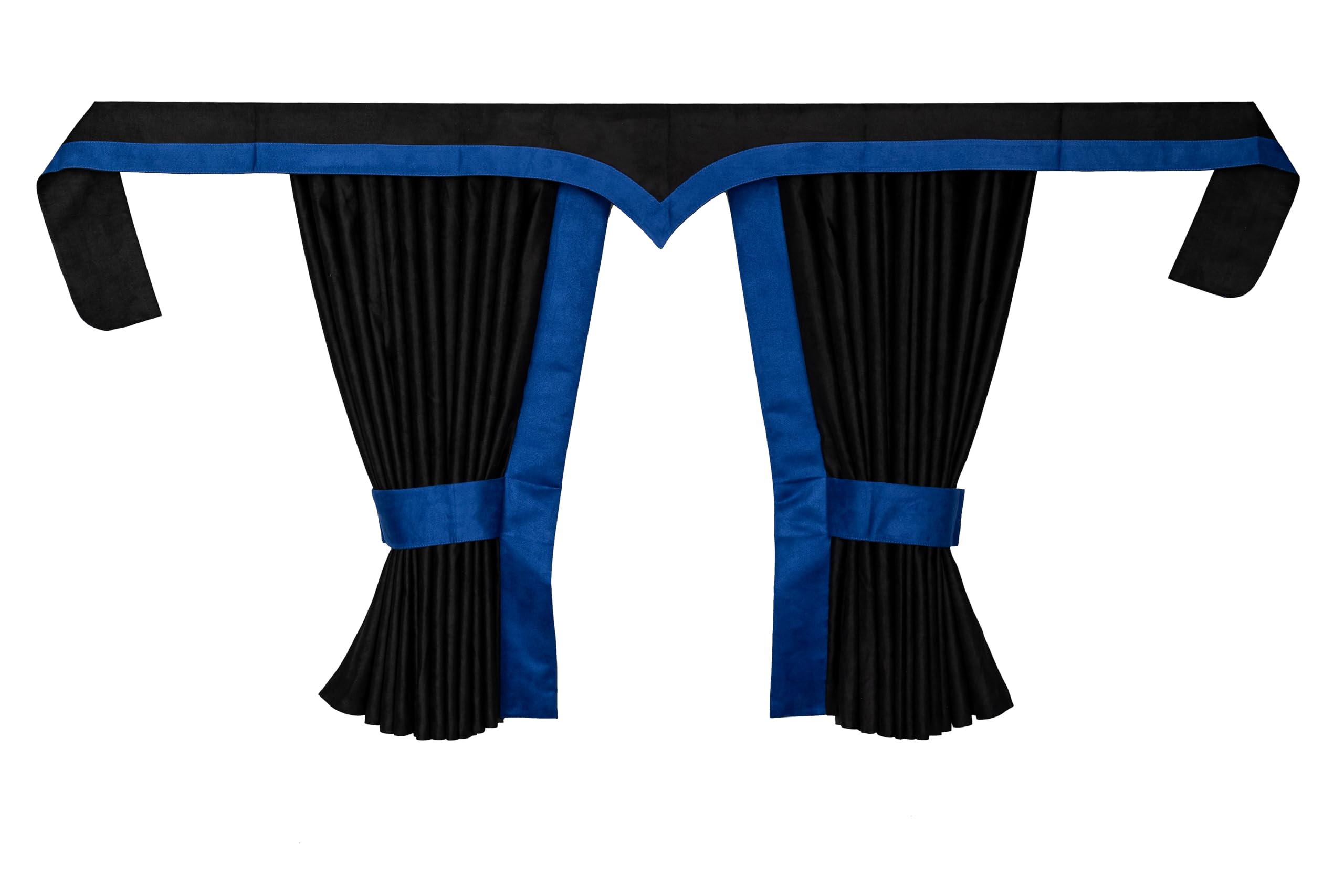 LKW Vorhänge passend für Volvo FH FH4 FH5 5-teiliges Gardinen-Set Schwarz Blau mit Borde Haken