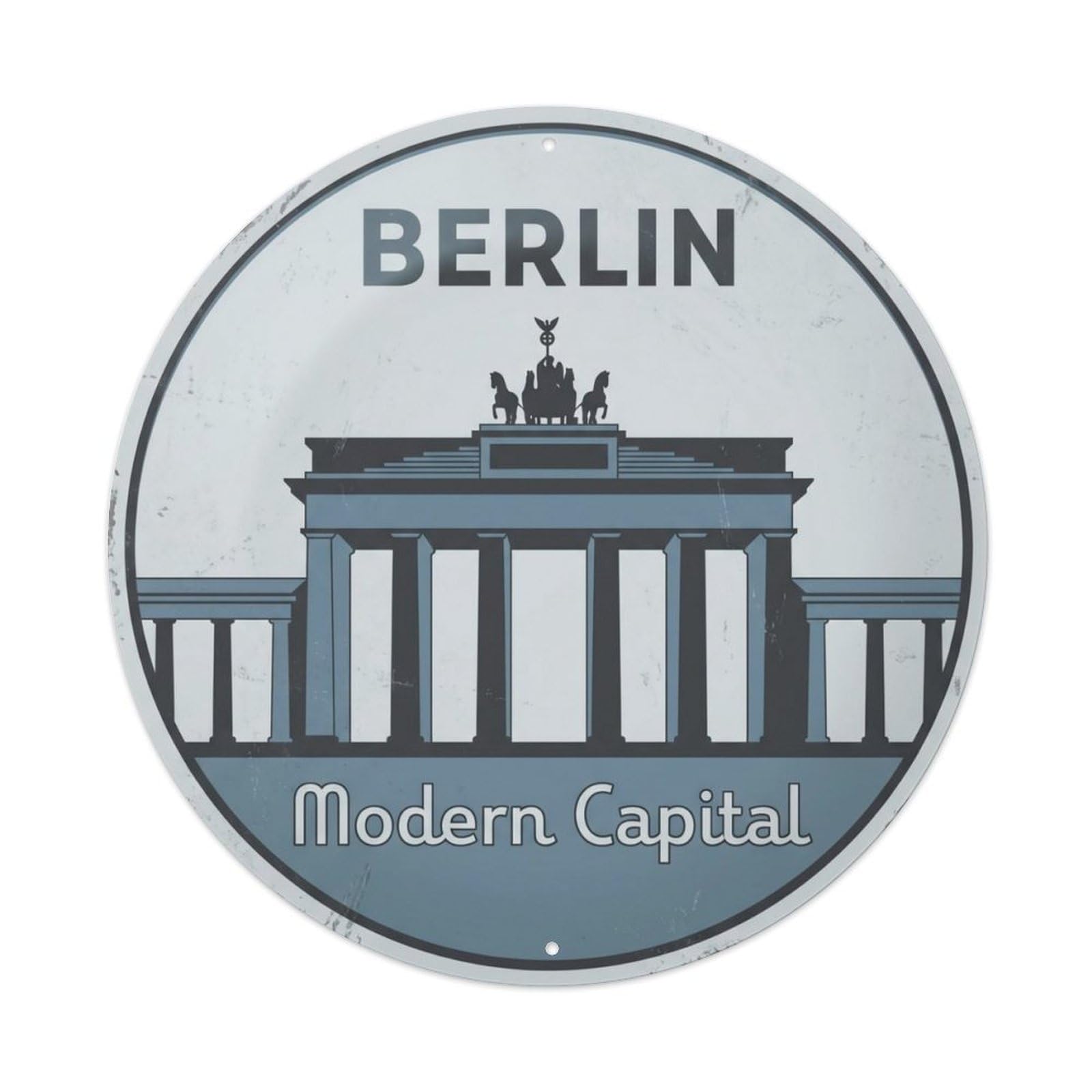 Vintage Travel Berlin Germany Modern Metal Tin Sign Plaque Wall Decor for Cafe, Club Bar, Office, Home Garden Round Metal Poster 8x8Inch