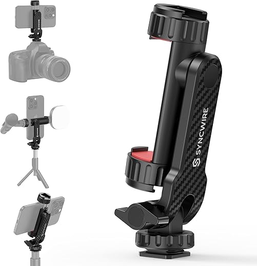SYNCWIRE Tripod Adapter for Smartphone, Mobile Tripod Stand with 2 Cold Shoes, Combination Base with 1/4" Screw and Cold Fixing Bracket, 360° Rotation, Camera Mount