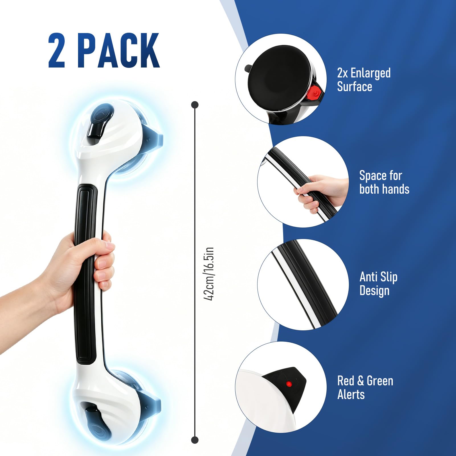 Lot de 2 poignées de douche noires sans perçage 42 cm avec ventouse