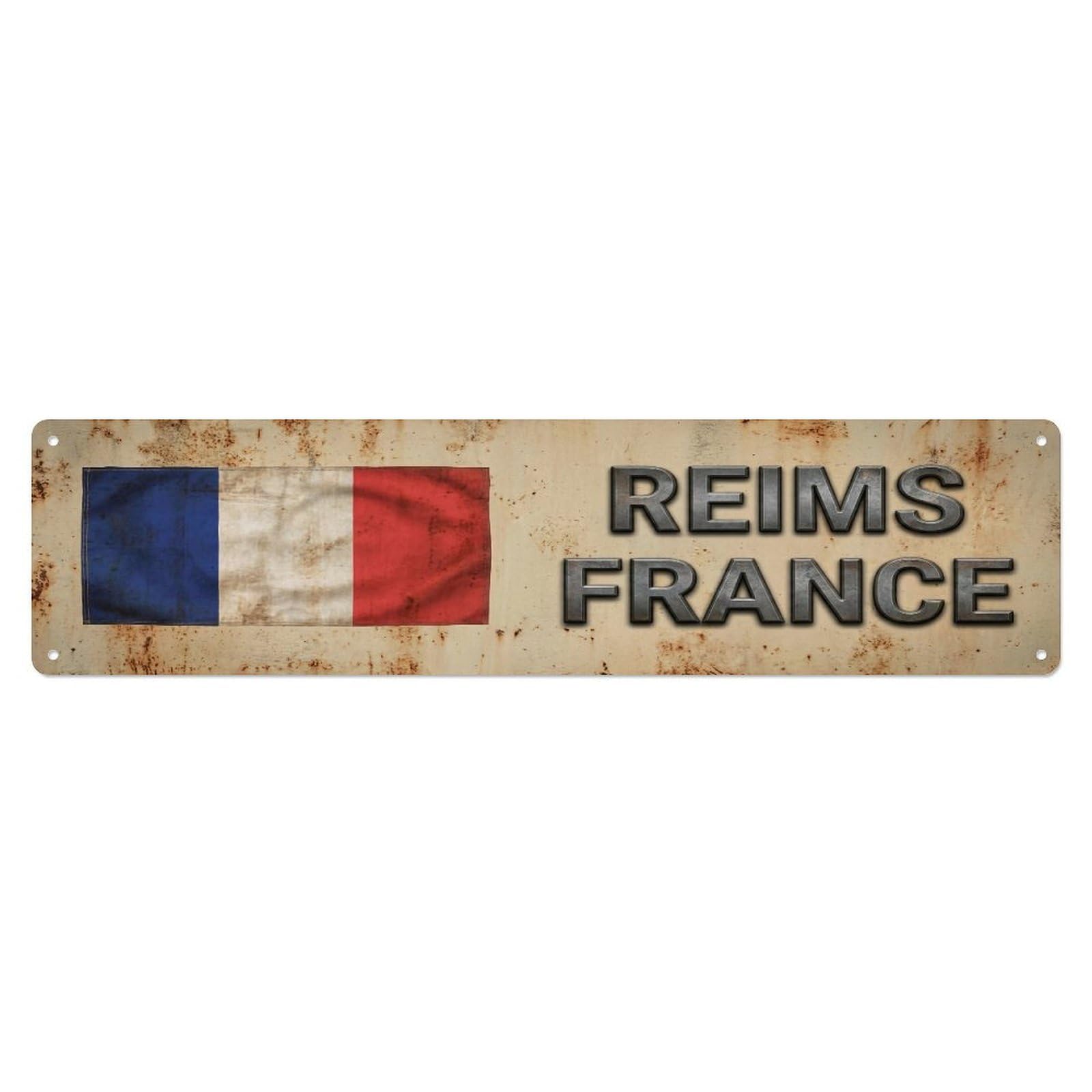 Metal Tin Sign Vintage Reims France Flag Decor Rustic Travel
