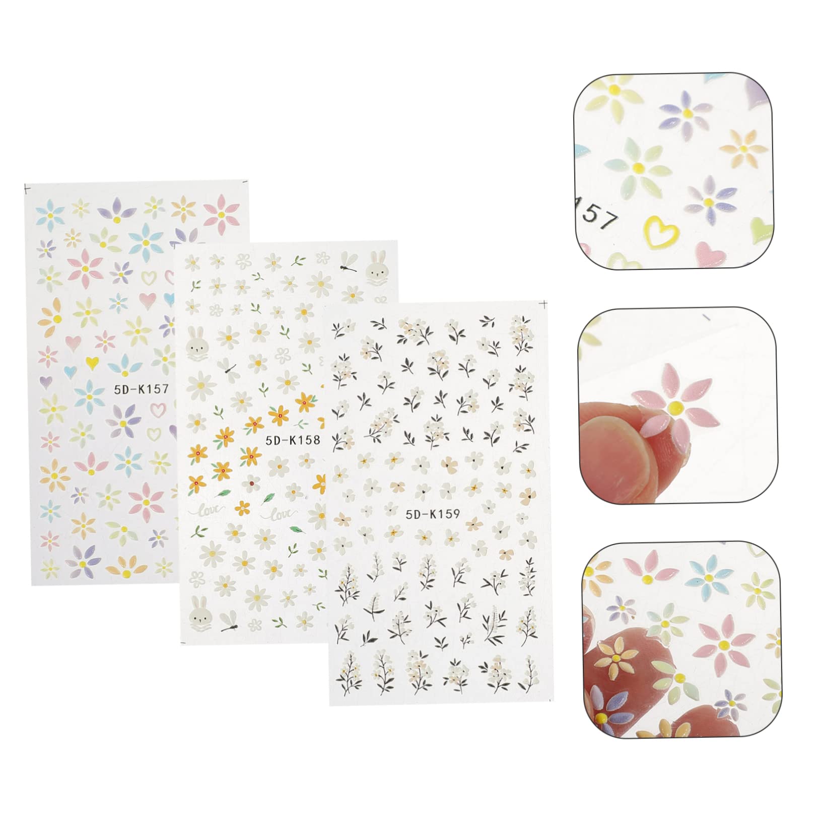 SHERCHPRY 5 Set Adesivi Per Unghie Con Floreali Decorazioni Per Nail Art Adesivi Per Manicure Per Feste E Speciali 3 Pezzi*5