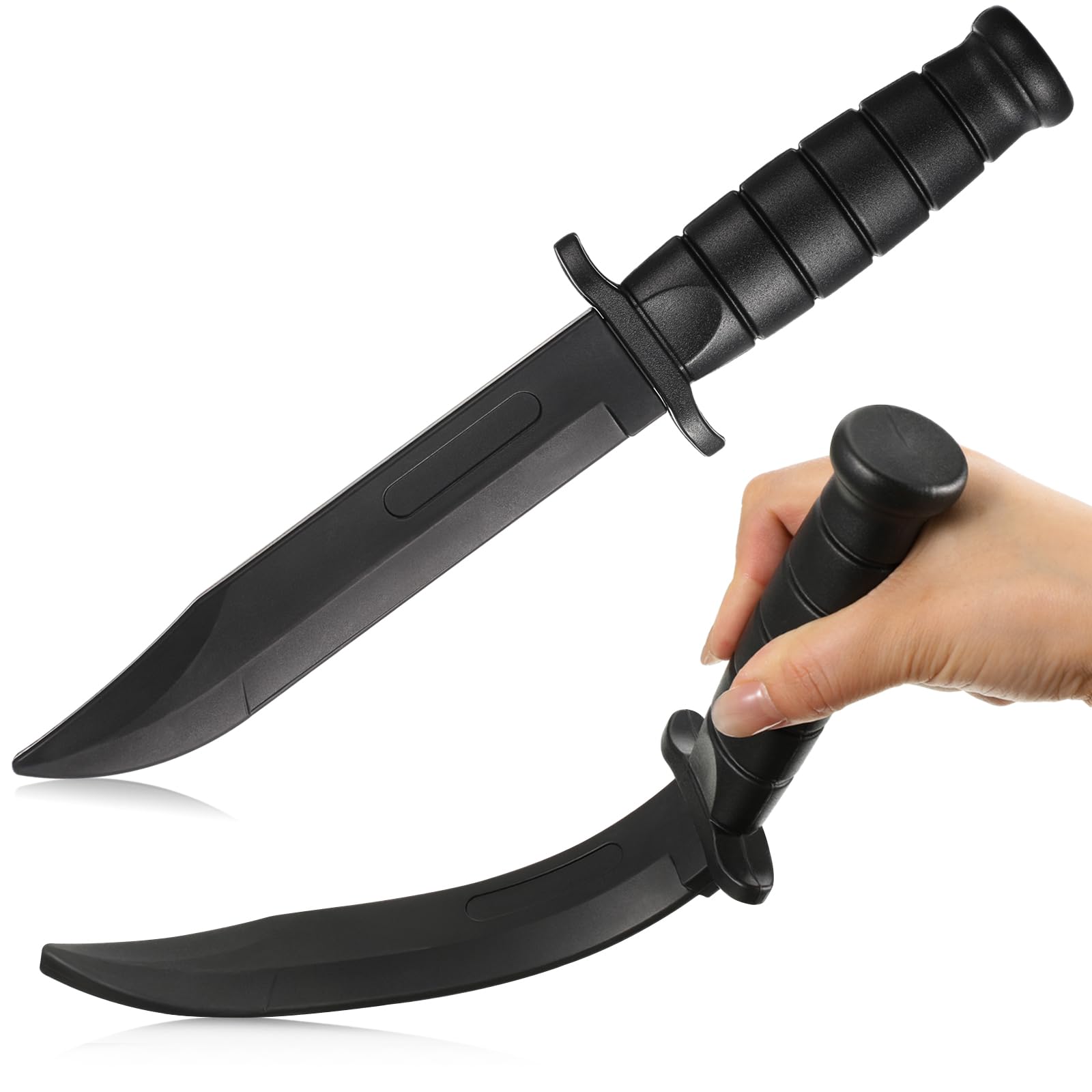 Aoriher 2 Stück Gefälschte Weiche Gummi Messer Schwarze Militärische TPR Sicherheit Selbstverteidigung Klassische Kampfsport Realistisches Aussehen und Gefühl