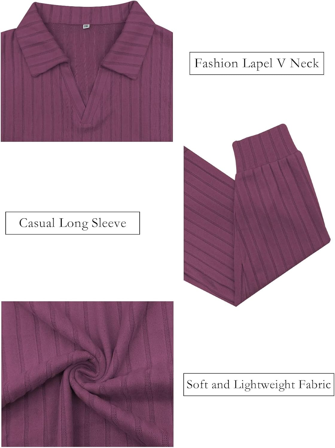 ROSRISS Plus Size Tops for Women Casual Knit Sweaters Going Out Lapel V Neck T-Shirts Lightweight Long Sleeve Blouses - Image 5