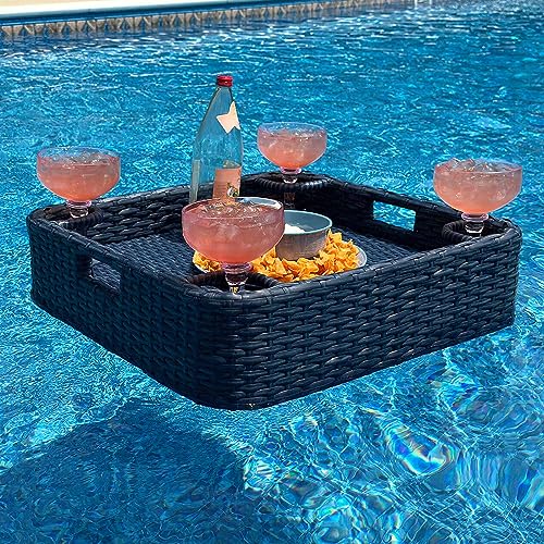 Sunjoy Wicker Floating Tray 24x24 in. Aluminum Frame Swimming Floating