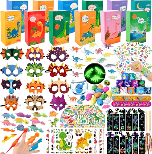 Slmeno Enchimento de ananás de aniversário infantil, 204 peças dinossauros brinquedos piñatas para crianças, presentes de aniversário para crianças, encher sacos de festa, dinossauro aniversário