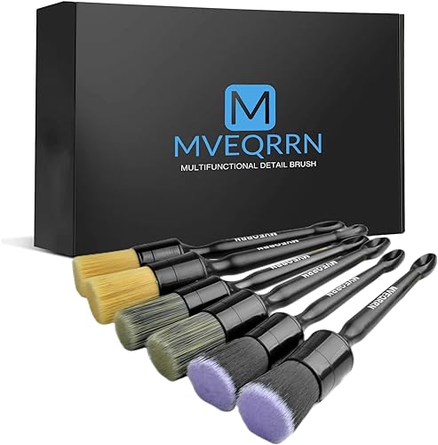 Juego de 6 cepillos para detalles de automóvil - 2 cepillos de cerdas de jabalí para detallado de automóvil, 2 cepillos de detalles ultra suaves sin