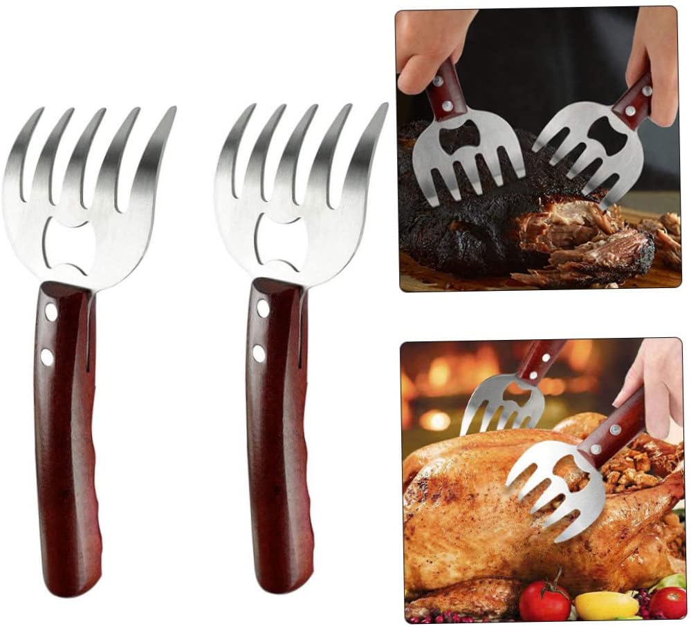 Jorzer Barbecue Claws Tools Meat Shredding Claws Stainless Steel Kitchen Forks with Wood Handle Wood 2pcs. : Patio, Lawn & Garden