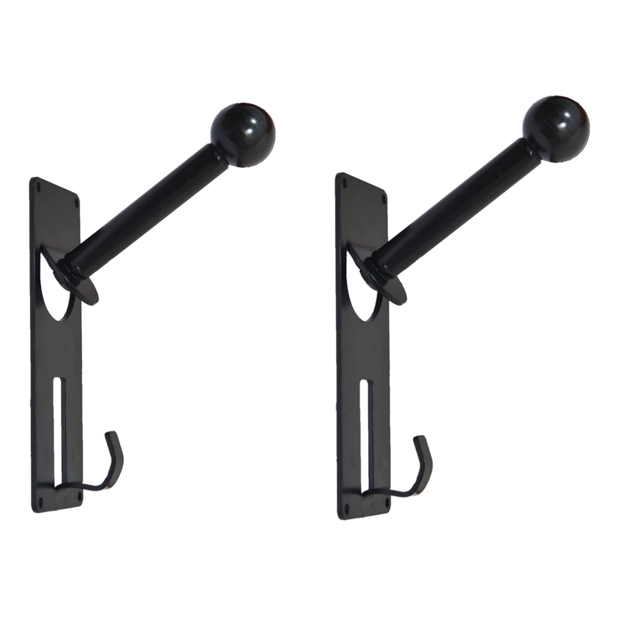 Open and Full face (Round Black Ball) Helmet and Jacket Hanger, Wall Mount Helmet Hook Black ((Black 2 Piece)