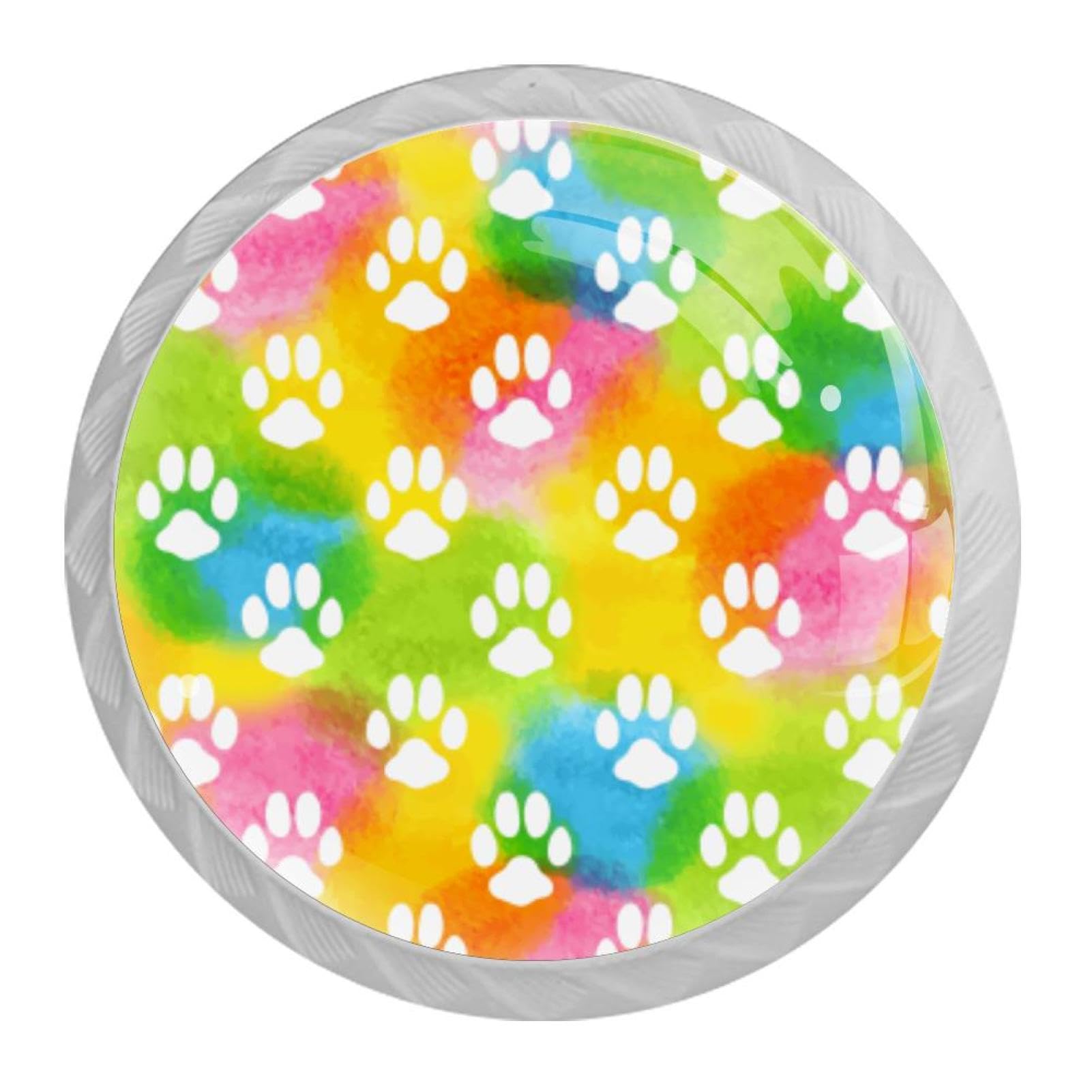 Tqmspg Multi15 4 Pieces Drawer Pulls Colorful Footprint Paws Pattern Door Knobs Dresser Handles For Kitchen Wardrobe Cupboard Hardware Furniture