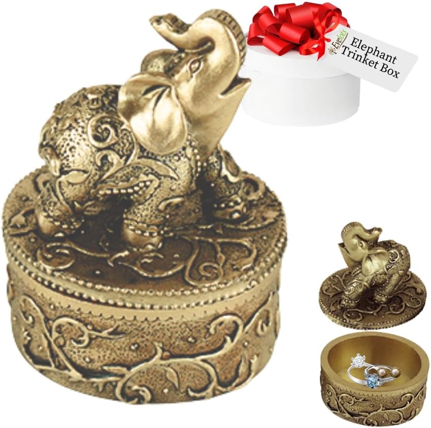 Evelots Elephant Trinket Box for Jewelry, Wedding Ring Holder -Hand Painted Keepsake - Perfect Elephant Gift for Women