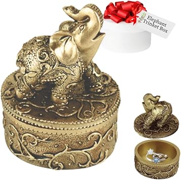 Evelots Elephant Trinket Box for Jewelry, Wedding Ring Holder -Hand Painted Keepsake - Perfect Elephant Gift for Women